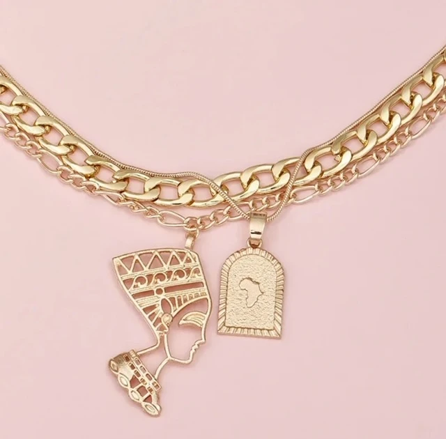 STYLISH GOLD (2) PC QUEEN OF EGYPT LAYERED CHARM PENDANT product image (2)