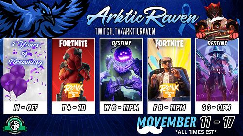 Here you go! As promised! A fresh schedule for what’s on this week! Another split of Fortnite & Destiny! We’ll be playing wit...