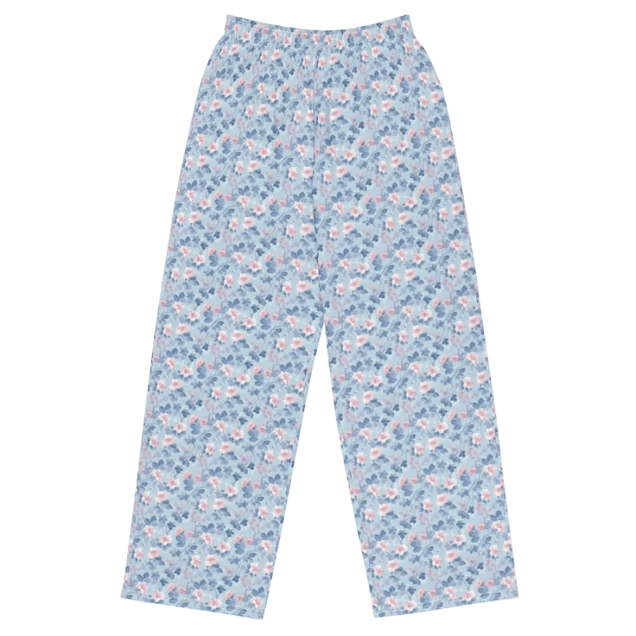 Serene Blue Blossoms All Over Print Unisex Wide Leg Pants product image (4)