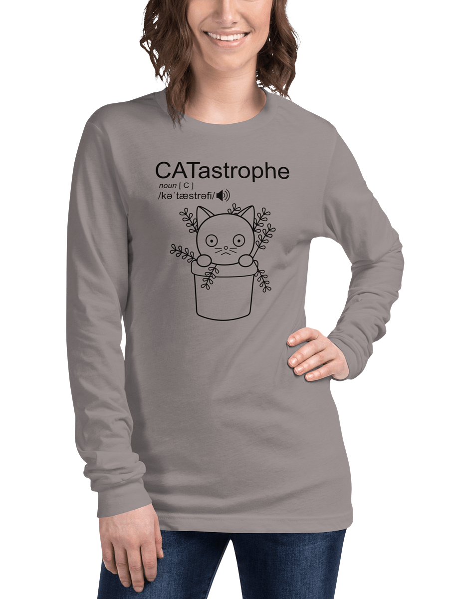 CATastrophe Unisex Long Sleeve Tee, Cat in Plant Pot product image (3)