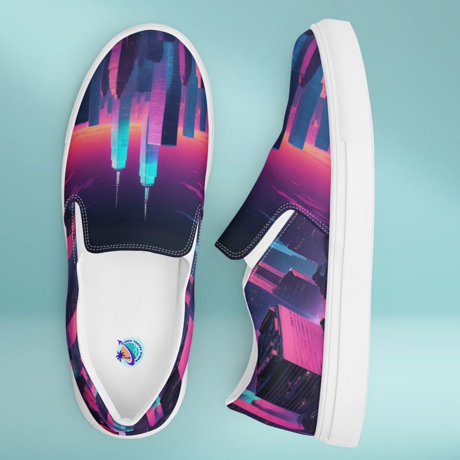 Vaporwave New York City All Over Canvas Slip On Shoes product image (12)
