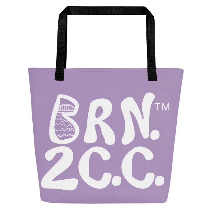 BRN.2C.C.™ | Large Tote Bag with Pocket | Coastal Classic | All-Over Logo Print | White Logo on East Side Lavender product image (2)