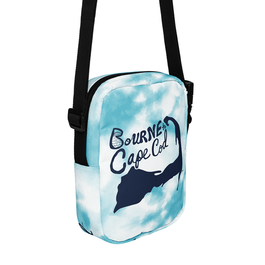 BOURNE to Cape Cod™ | Crossbody Bag | BRN.2C.C.™ | Utility On-the-Go | Coastal Cool Meets Everyday Carry | Navy Logos on Blue Tie-Dye🌊🎒 product image (3)