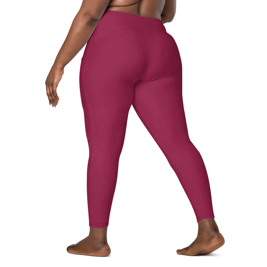 Plain Dark Red True Summer Women's High Waisted Premium Crossover Leggings with Pockets by Treasure Pie product image (9)