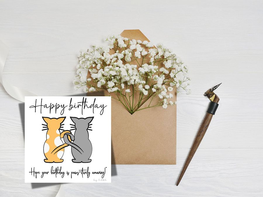 digital birthday card, cat lovers 2 cat illustrations product image (3)
