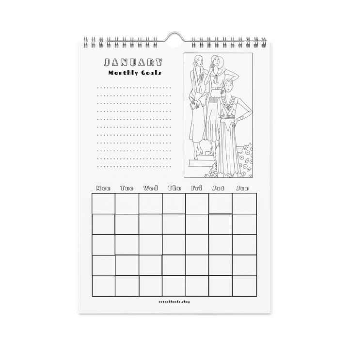 Vintage Fashion Coloring Planner – Hand-Drawn Wall Calendar Inspired by Timeless Art product image (2)