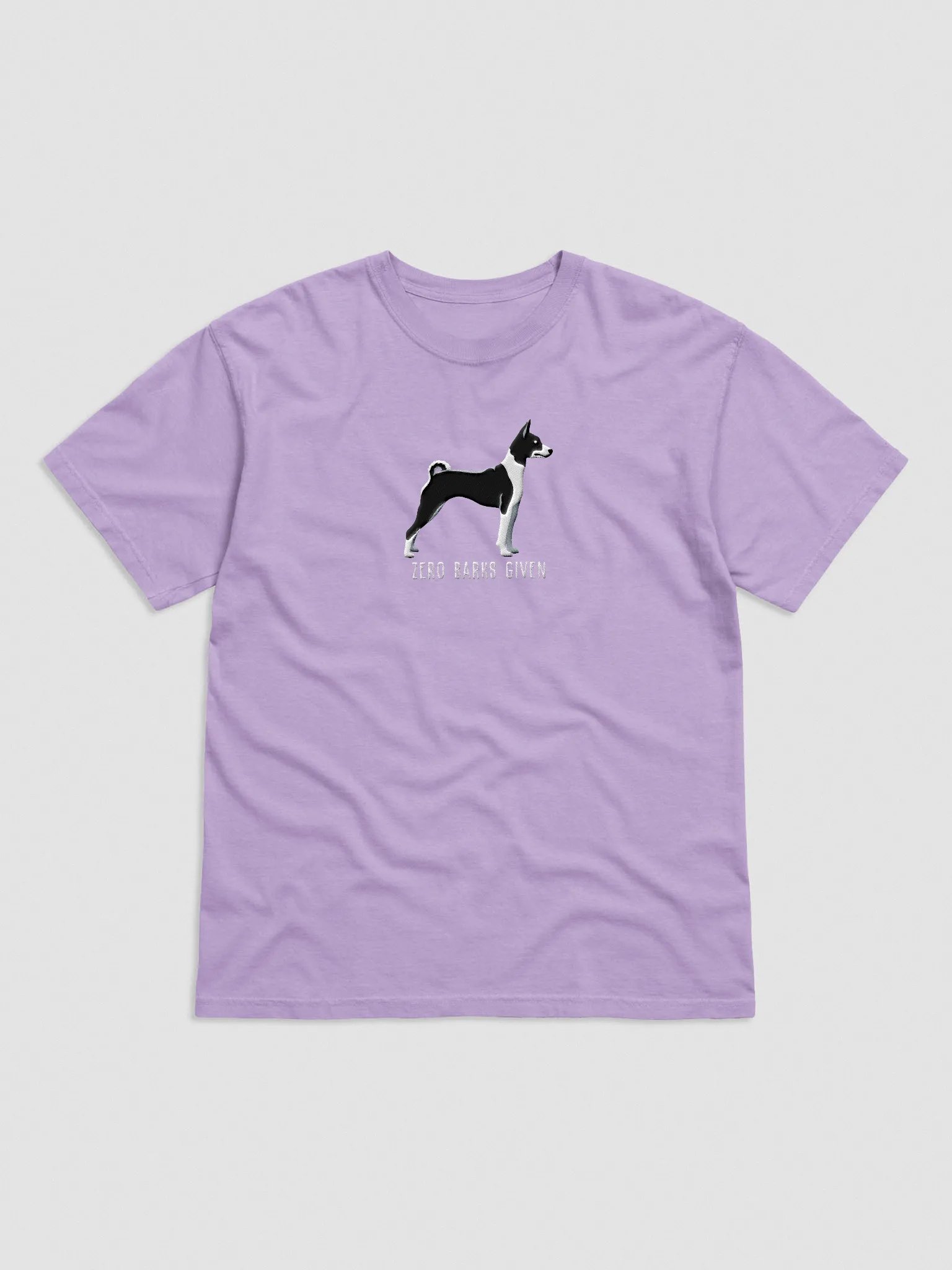 Zero Barks Given T-Shirt(Embroidered) of a Basenji(Black & White) product image (4)