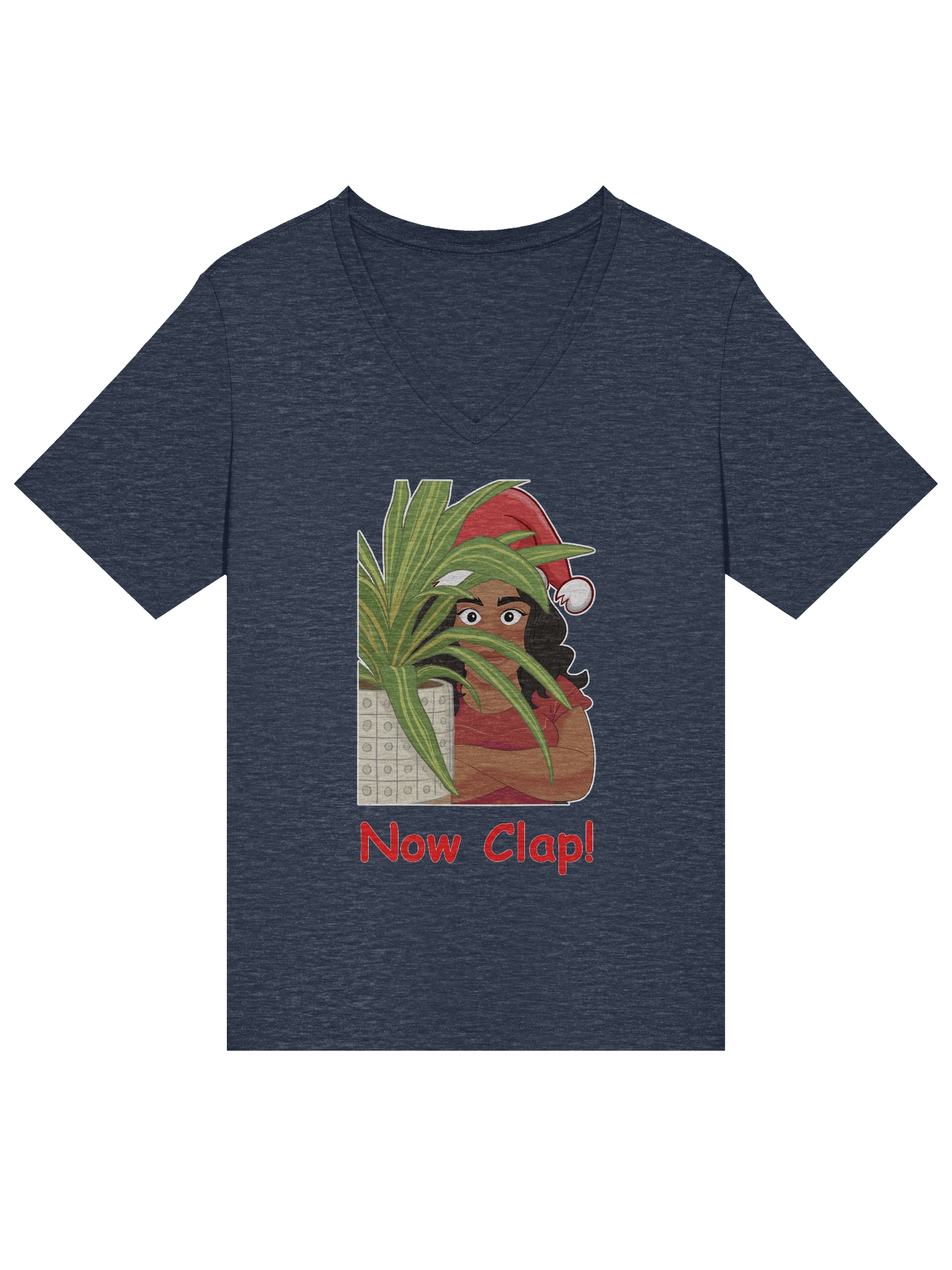 Women's Now Clap! Santa Hat V Neck Tee Shirt product image (25)