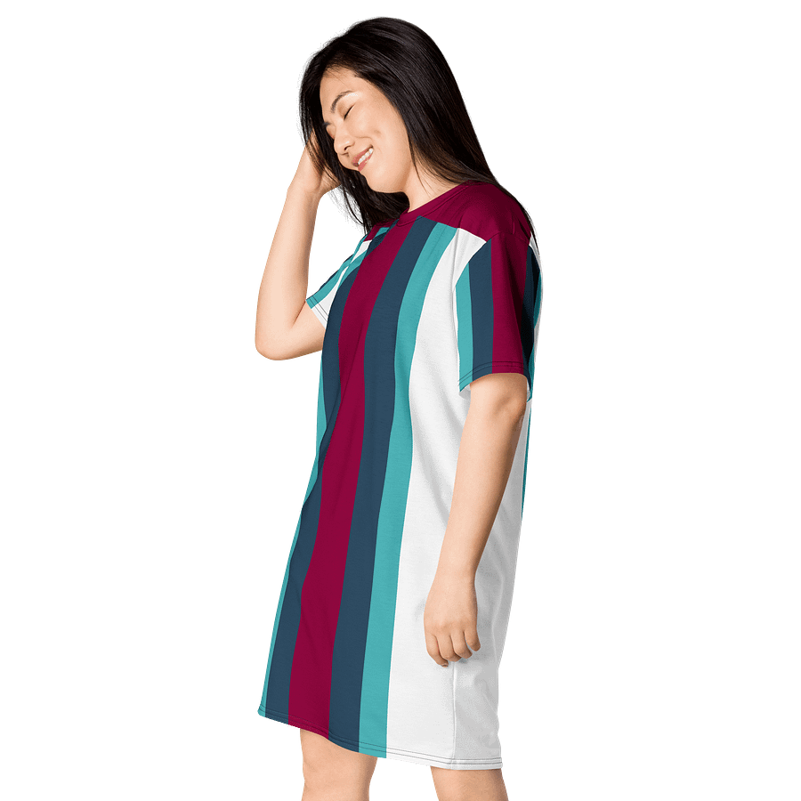 Maroon & Teal Striped Oversized T-Shirt Dress | TDS Music product image (3)