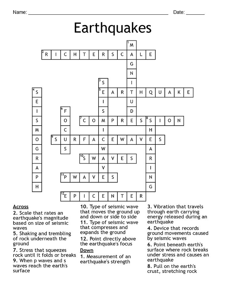 Earthquakes Crossword Puzzle product image (2)