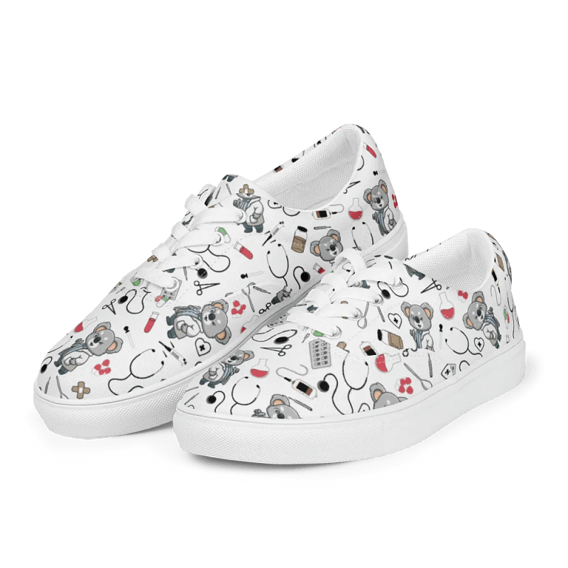Cute Medical Koala Lace-up Canvas Shoes (White)