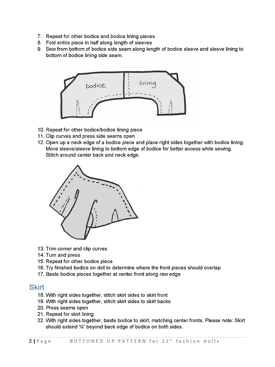 Buttoned Up sewing pattern for 12" fashion dolls product image (3)