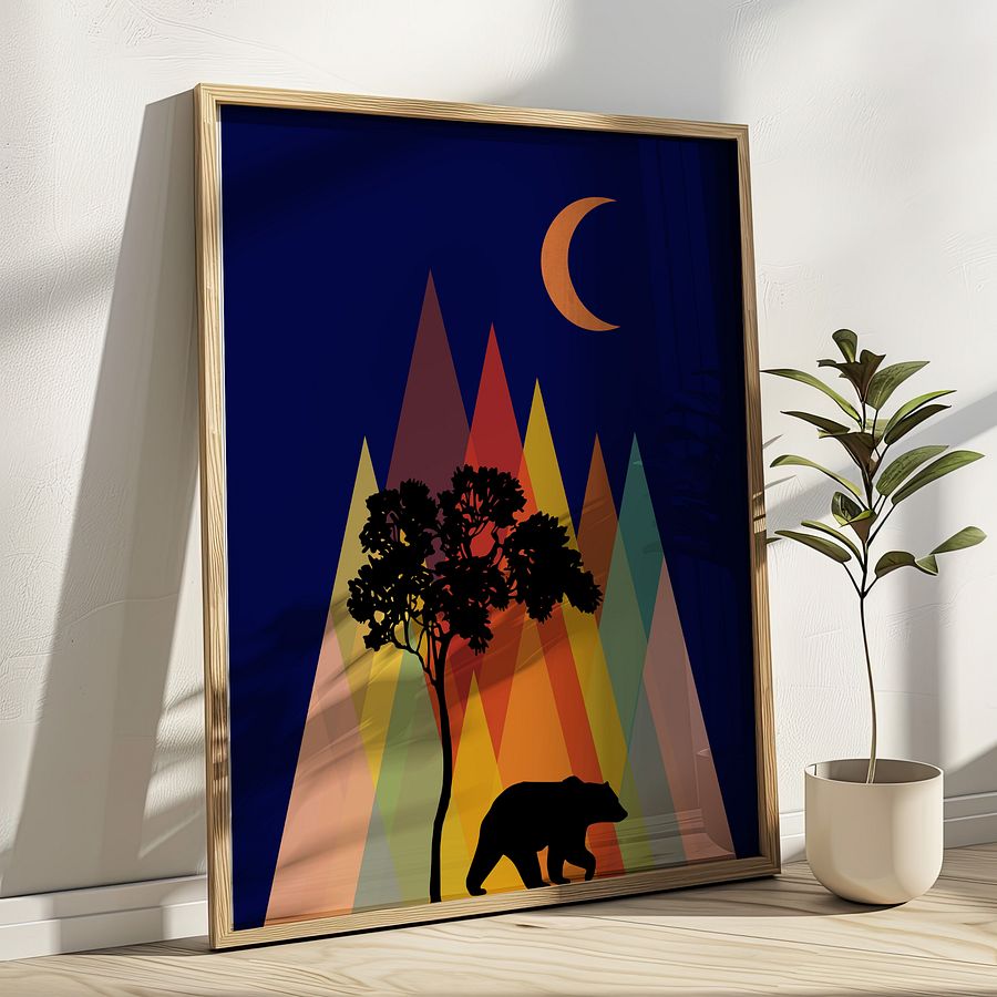 Bear Under The Moon Modern Geometric Art Print product image (1)