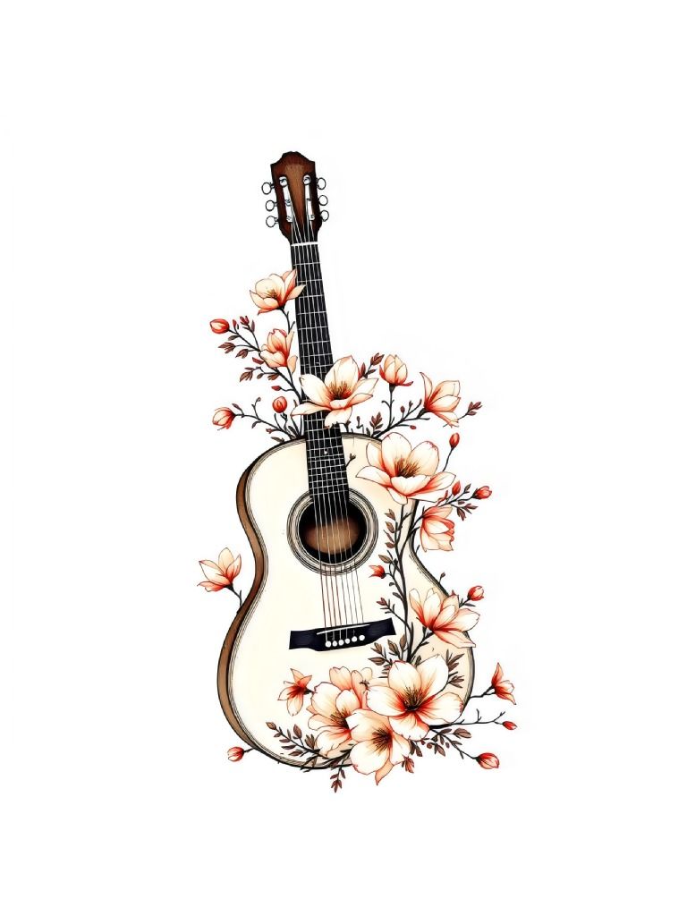 26 Floral Guitar Clipart Designs - Hand Drawn Red Flowers and Green Leaves for DIY Projects and Crafts product image (1)
