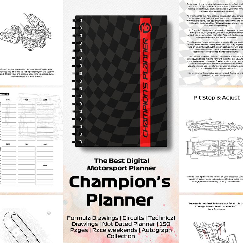 DIGITAL Champion's Formula-1 Planner, Formula 1 Not Dated Planner, Business planner, Budget planner, Diary Ferrari F1 gift, F1 stickers, F1 journal