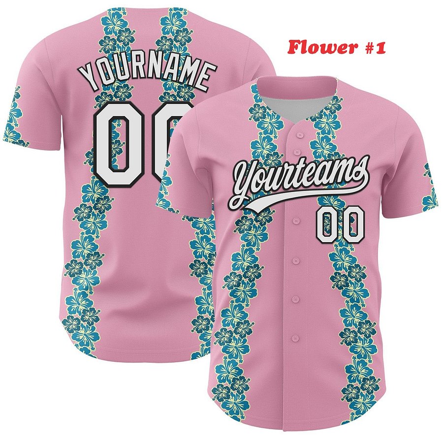 Authentic Baseball Jersey, Custom Baseball Jersey, Personalized Sport Jersey, Hawaiian Colorful, Multi Beautiful Flowers, Number product image (187)