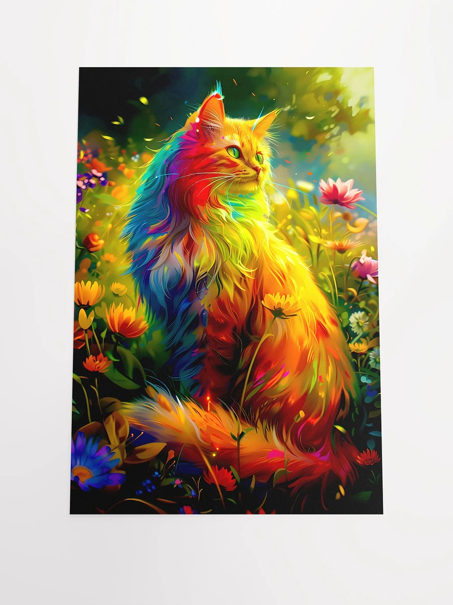 Enchanted Garden: Radiant Cat Amidst Floral Splendor Art Print Matte Poster product image (3)