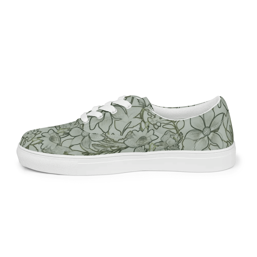 Line art Light Green and Darkgreen Floral/Women's Lace-Up Canvas Shoes by Allcolor product image (3)