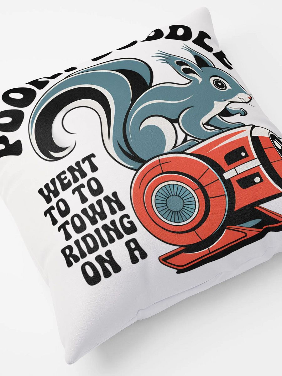 Comfy Pillow: Pooky Noodle Went To Town Riding on a robot, hippie font, red robot, squirrel on top, retro design product image (8)