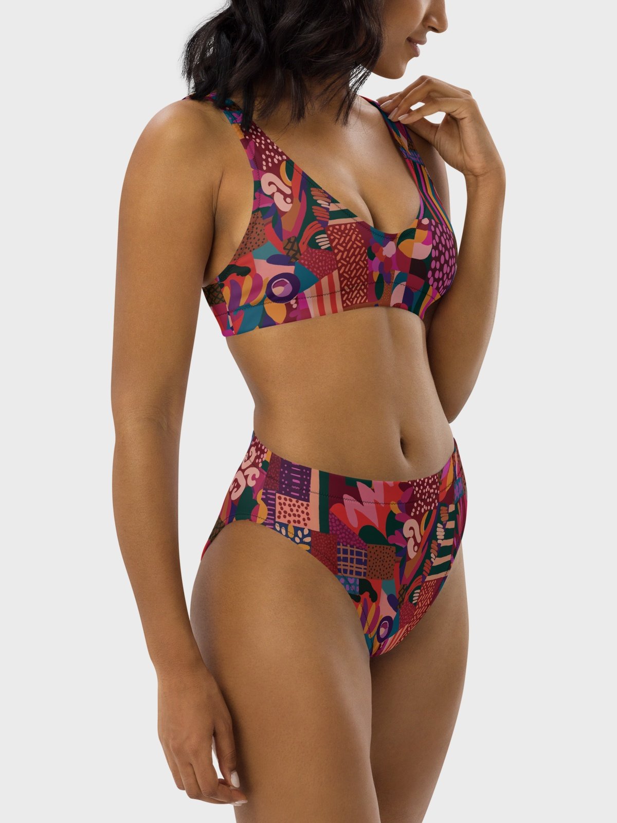 High-Waisted Bikini Bottom "Abstract African Ethnic Pattern" product image (7)