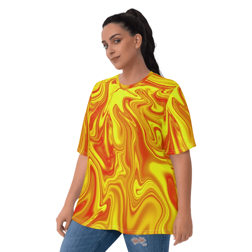 Women's Crew Neck Tshirt - Yellow and Red Digital Fluid Art product image (5)