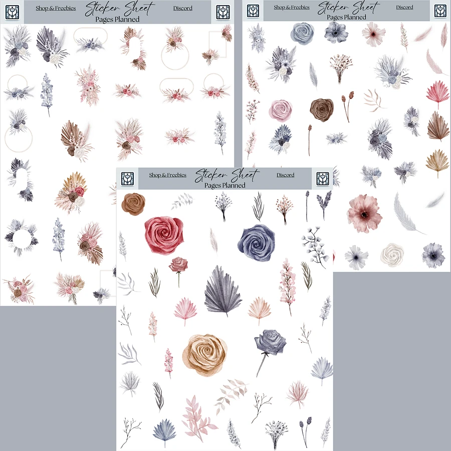 Botany Blue and Pink Floral Decorative Sticker Bundle for Goodnotes product image (2)