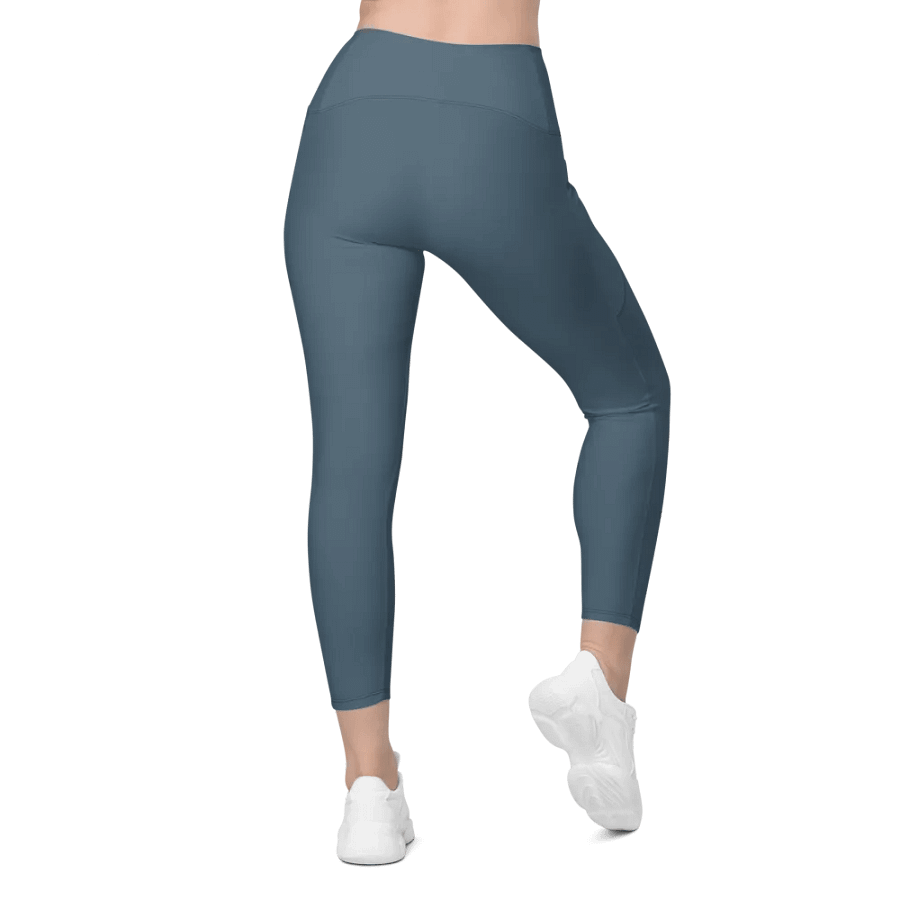 Plain Dark Greyish Blue Soft Summer Women's High Waisted Premium Crossover Leggings with Pockets by Treasure Pie product image (3)