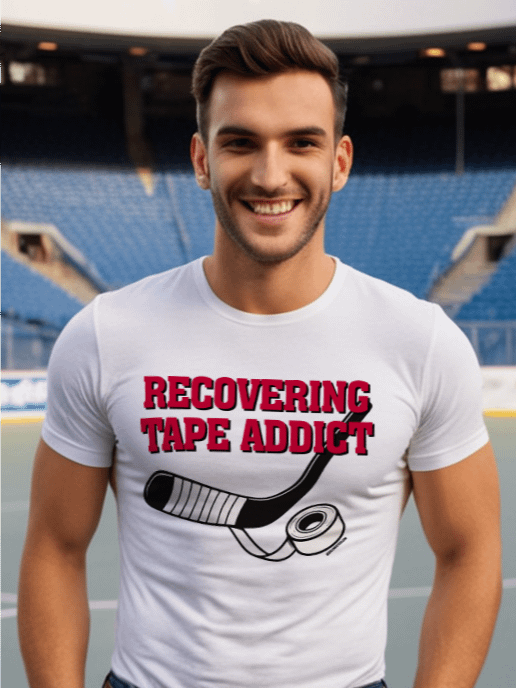 Funny Hockey T-Shirt - Recovering Tape Addict - Beer League Hockey Shirt for Men - Gift for Hockey Players with Clean Tape Jobs product image (1)