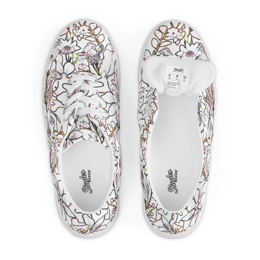 Line art White and Brown Floral/Women's Lace-Up Canvas Shoes by Allcolor product image (5)