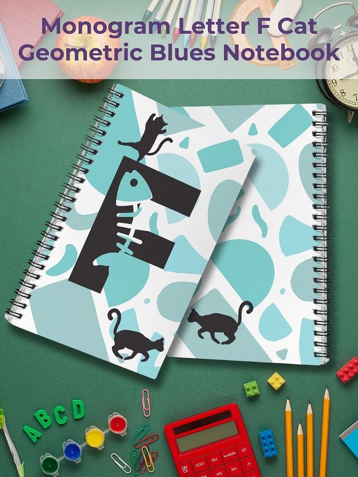 Monogram Letter F Cat Lover Geometric Blues Notebook product image (1)