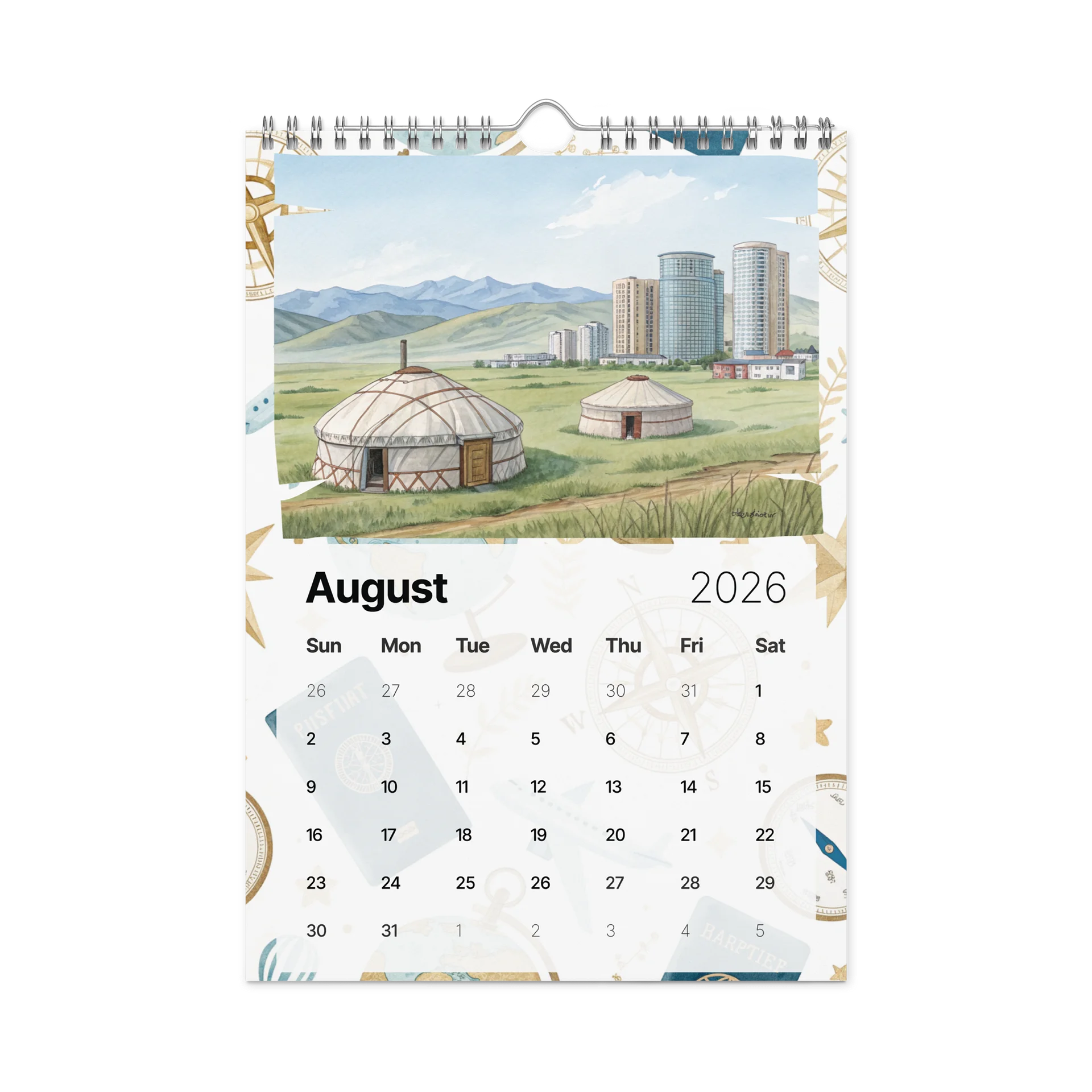 World Capitals Wall Calendar 2026 – Watercolor Journey Through 12 Hidden Gems Around the Globe product image (2)