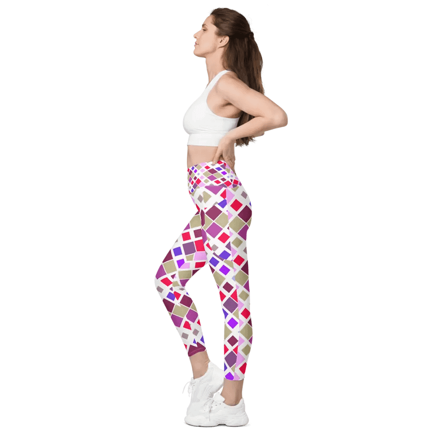 Colorful Square Pattern Design Leggings with Pocket - v10 product image (10)