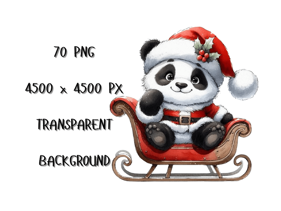 Watercolor Animals in Christmas Santa Claus Costumes PNG, Cute  Christmas Clipart, PNG Download, Christmas PNG Bundle product image (7)