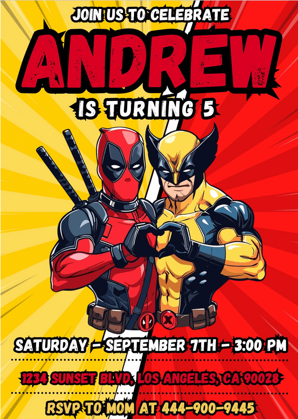 Deadpool 3 Birthday Invitation - Canva - Wolverine invite birthday invitation, movie digital birthday invitation digital product image (2)