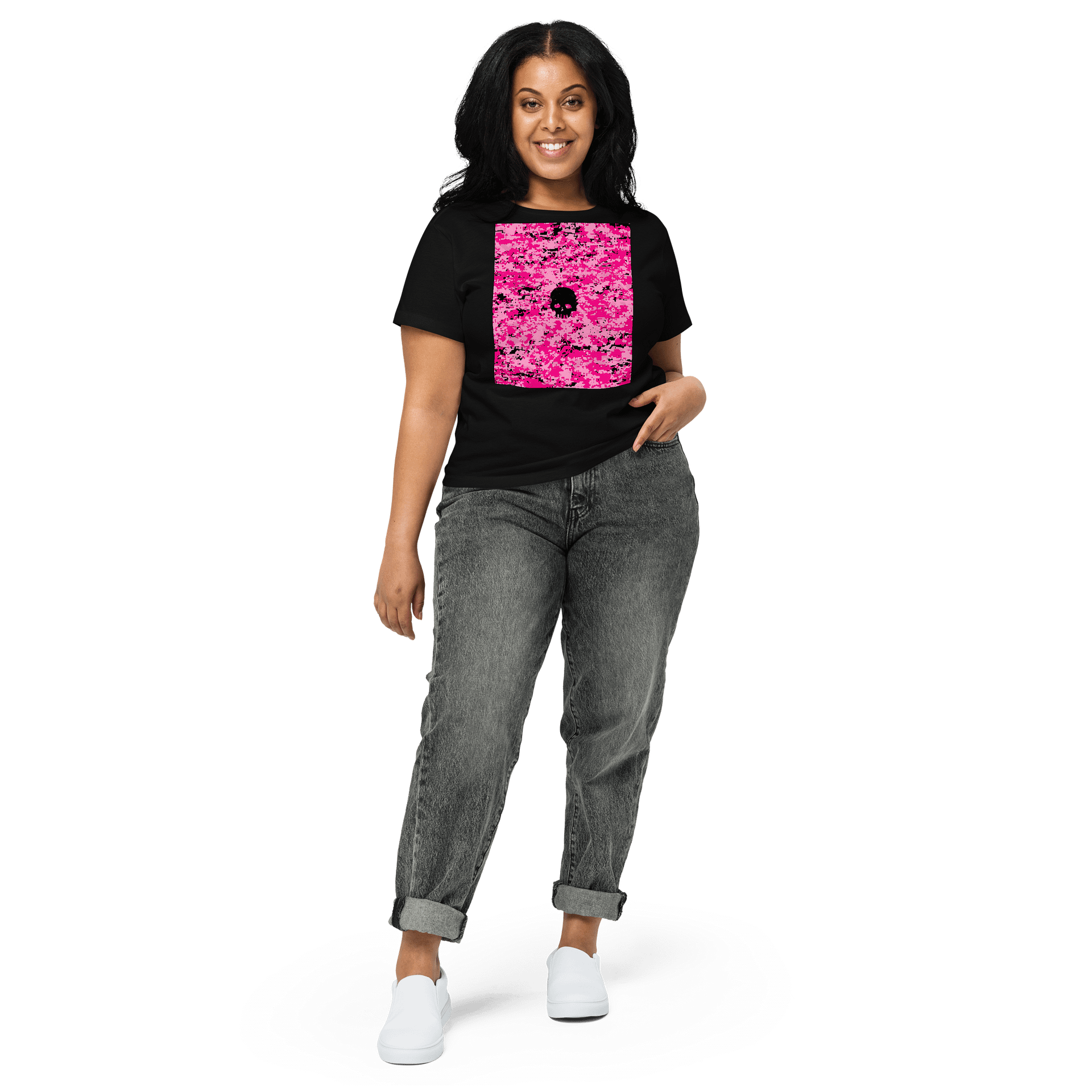 Pink Camo Skull Women's High-Waisted Tee product image (3)