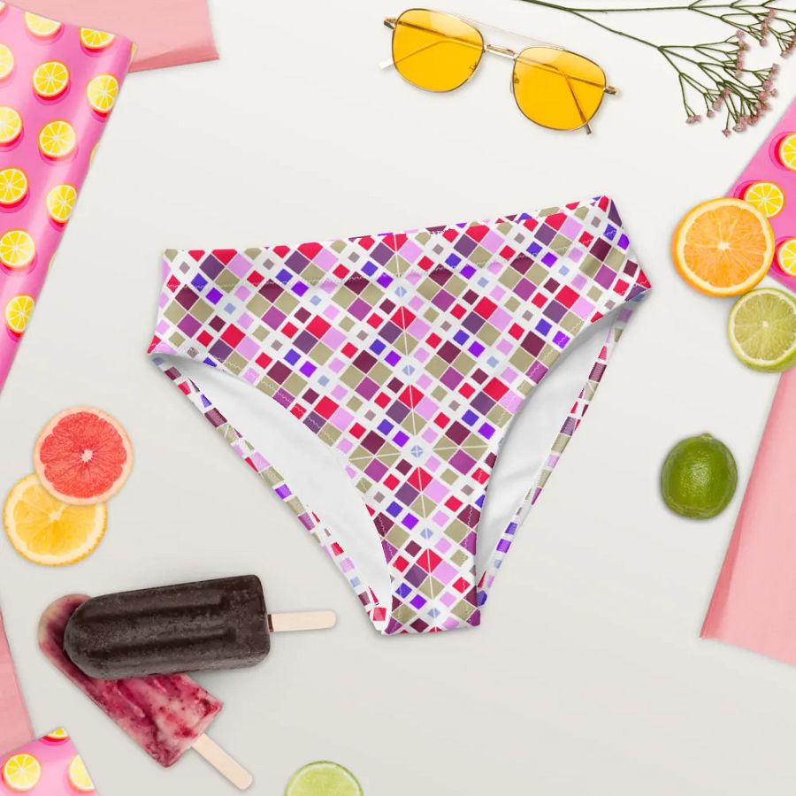 Colorful Square Pattern Design High Waist Bikini Bottom - V2 product image (1)