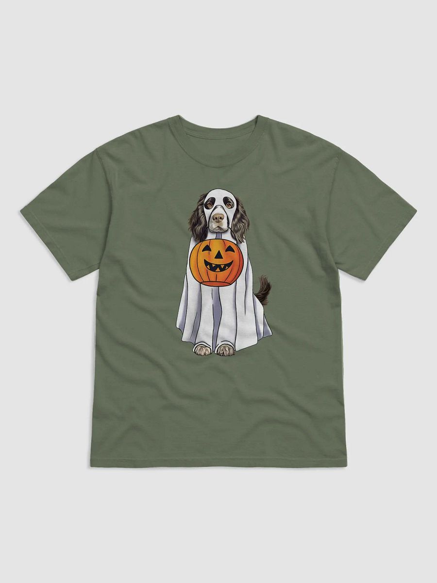 Springer Spaniel(Black) Halloween Tee | Funny Fall & Halloween Spaniel Wearing Ghost Costume w/ Pumpkin Basket product image (2)