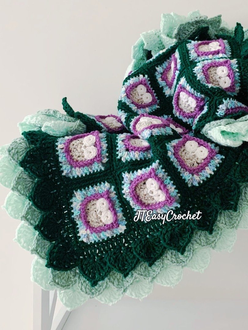 Whimsical Owls Forest Woodland Granny Square Blanket with Leaf Edging, Forest Theme Nursery Decor Crochet Pattern product image (12)