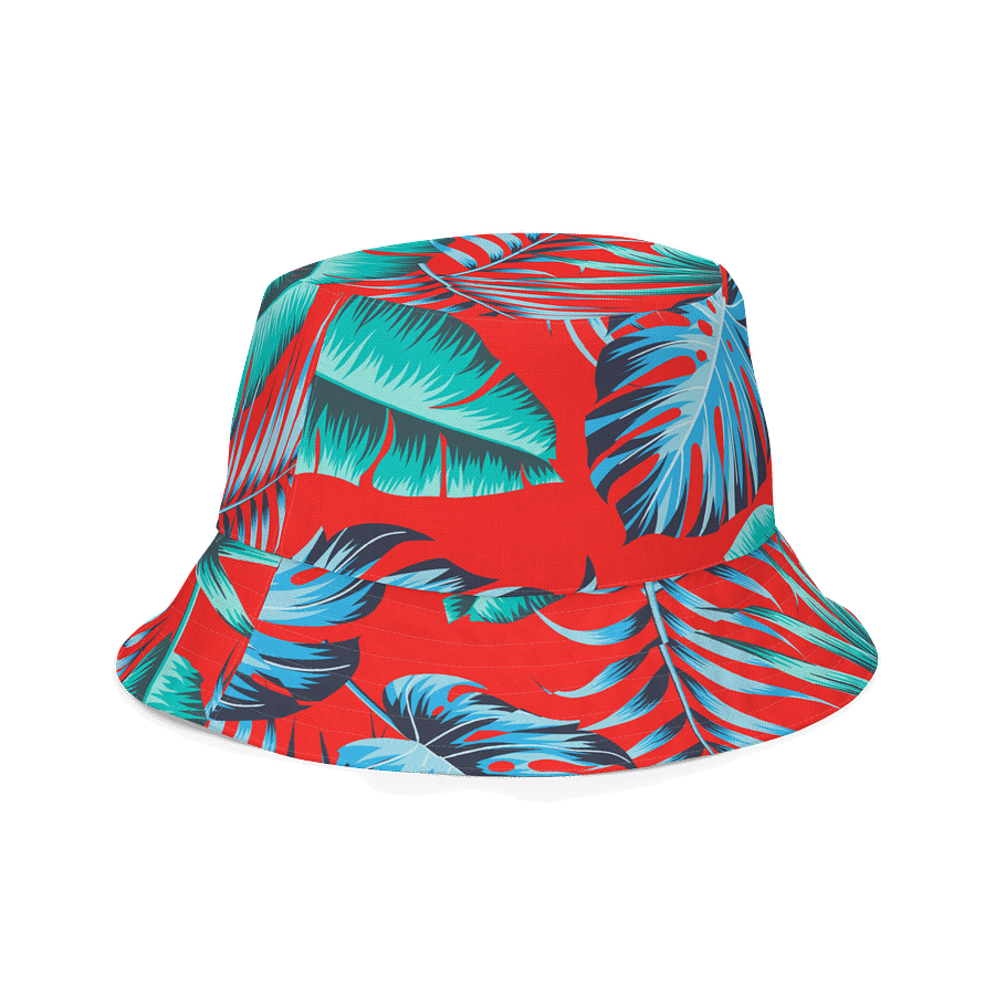 Bold Tropical Reversible Bucket Hat – Red Jungle Leaf Print product image (3)