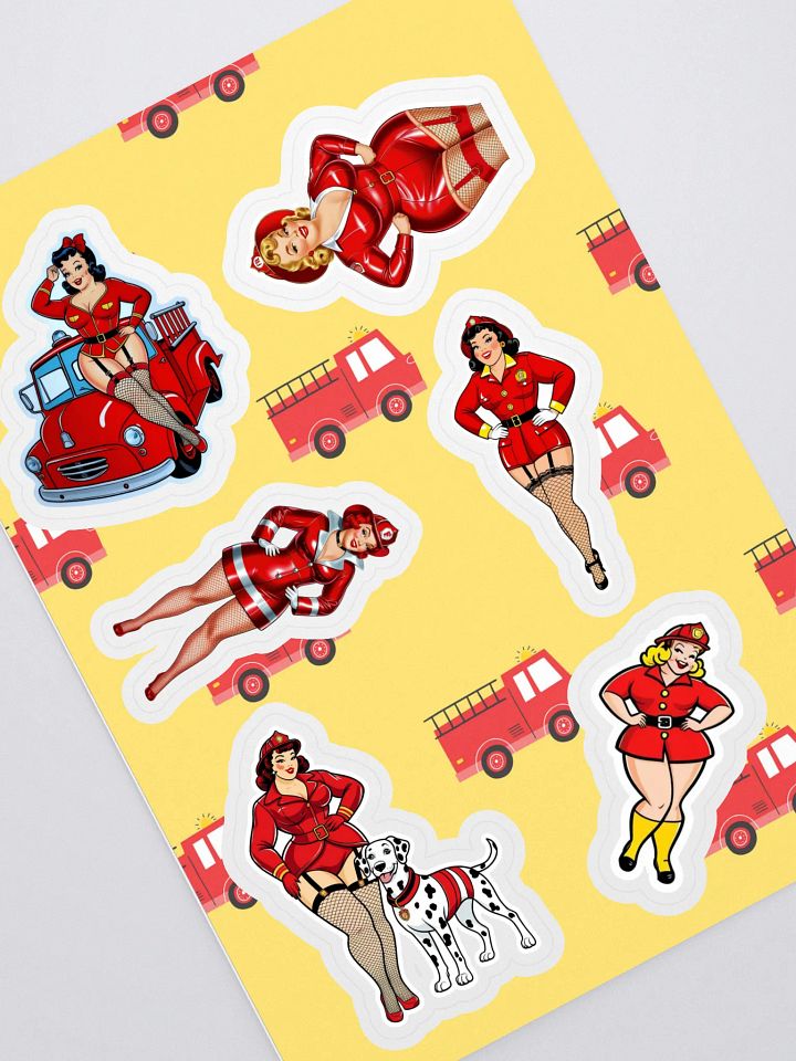 Vintage Firefighter Pin-Up Sticker Sheet product image (1)