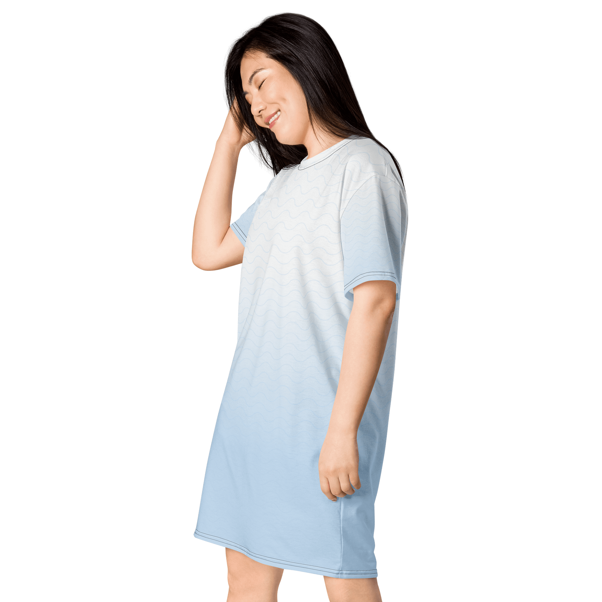 Exclusive Gradient T-Shirt Dress - White to Sky Blue with Wave Pattern product image (3)