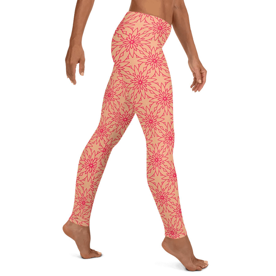 comfortable leggings in soft apricot with dark pink geometric   design for those that  like pattern elements. product image (5)