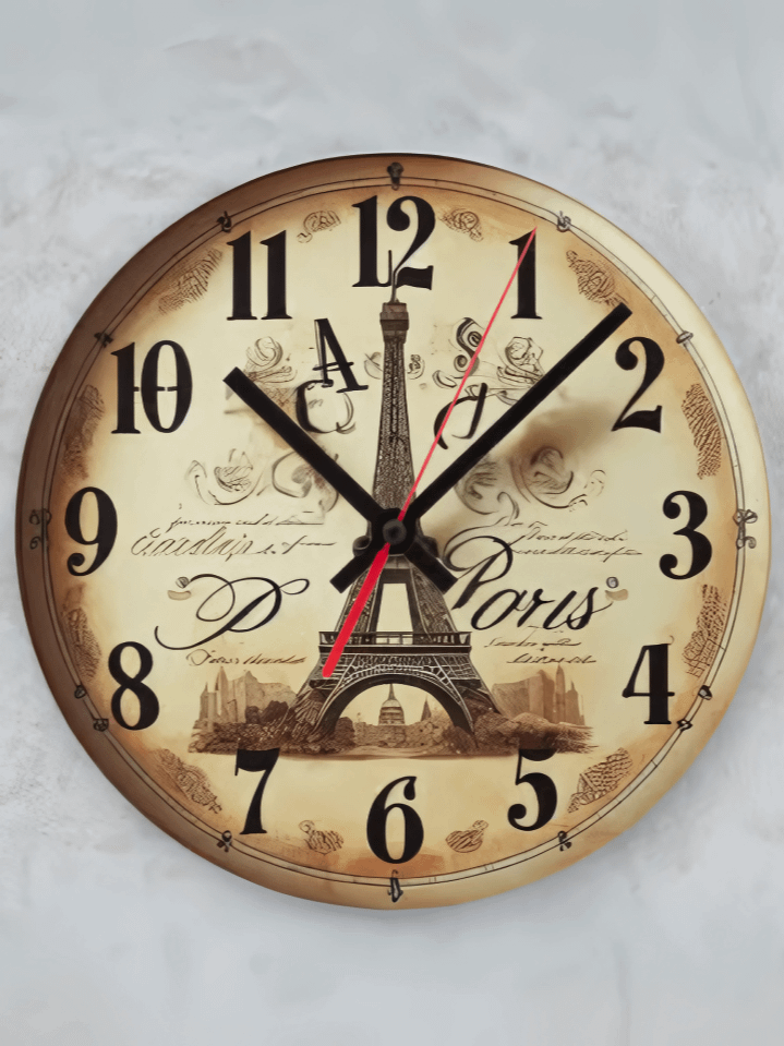 Vintage Eiffel Tower Wall Clock PNG – Romantic Love Theme for Sublimation – High-Quality Instant Download (300 DPI) product image (1)