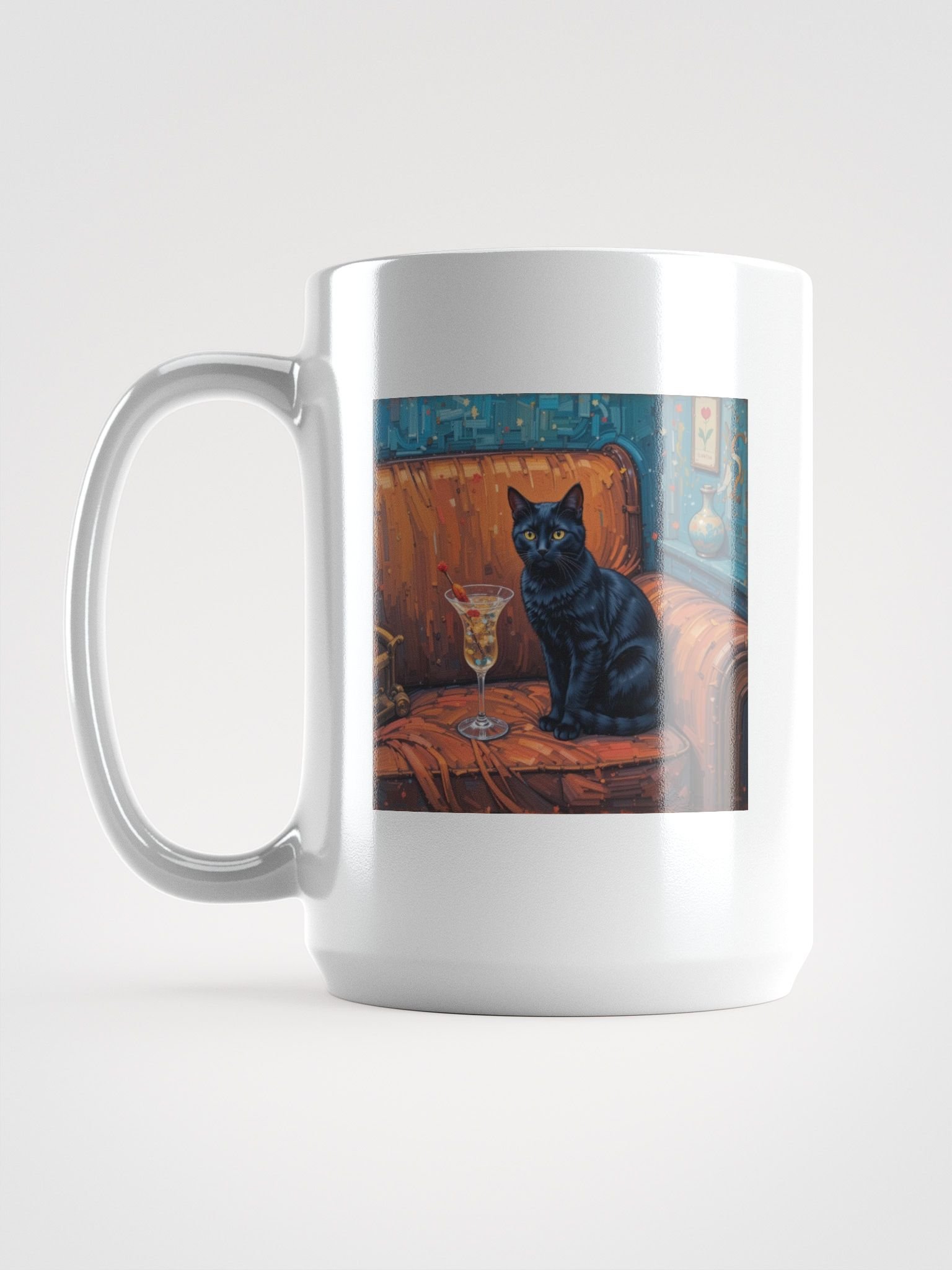 BLACK CAT ON COUCH NEXT TO MARTINI product image (6)