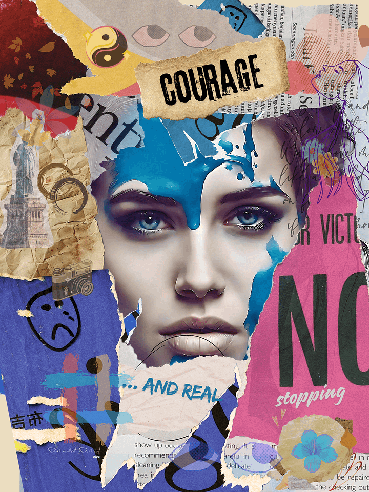 Don't be silent! Don't stop! Blue. | Framed Collage Painting product image (1)