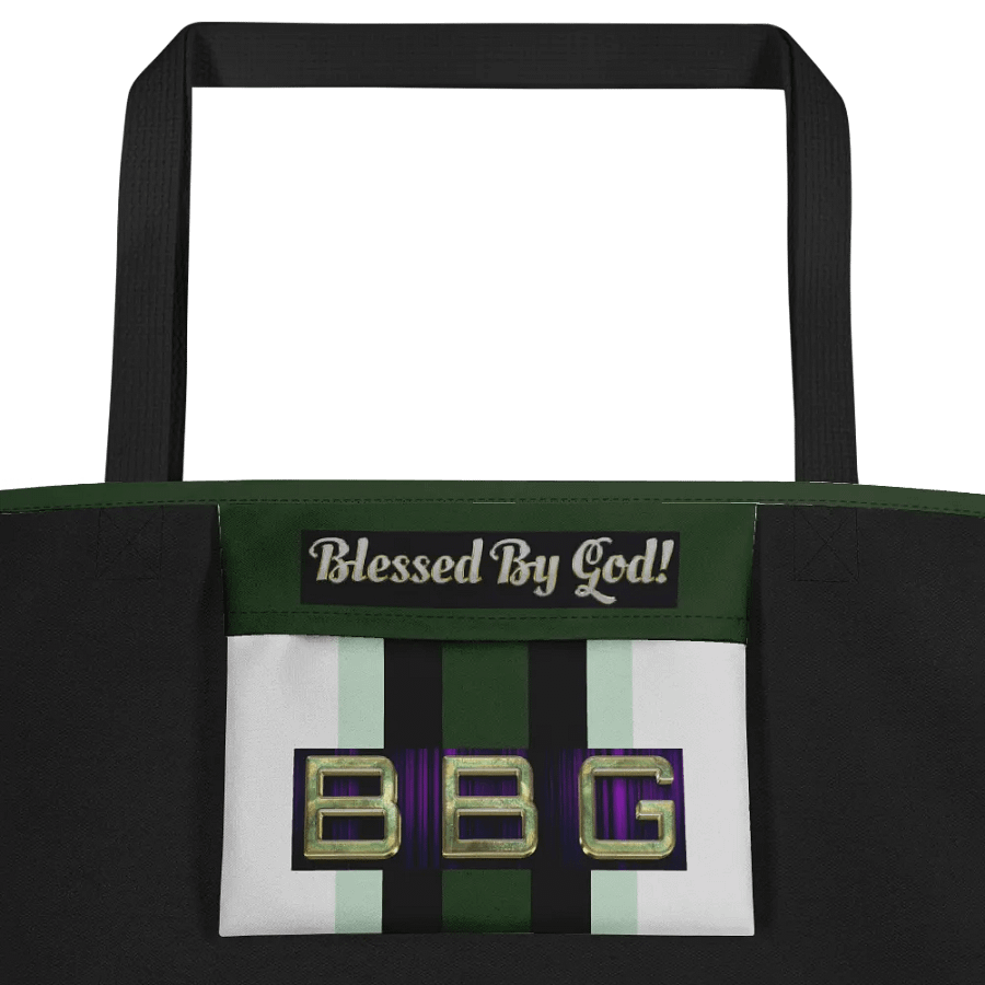 Green and Black Striped BBG Tote Bag with Pocket product image (3)