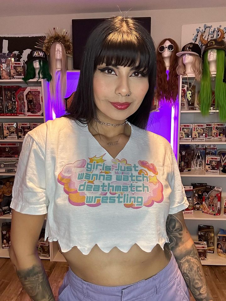 Girls Just Wanna Watch Deathmatch Wrestling Short Sleeved T-Shirt product image (2)