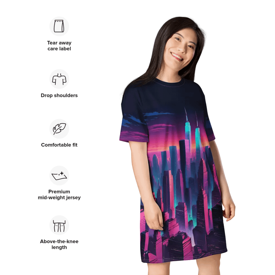 Vaporwave New York City T-shirt Dress product image (11)
