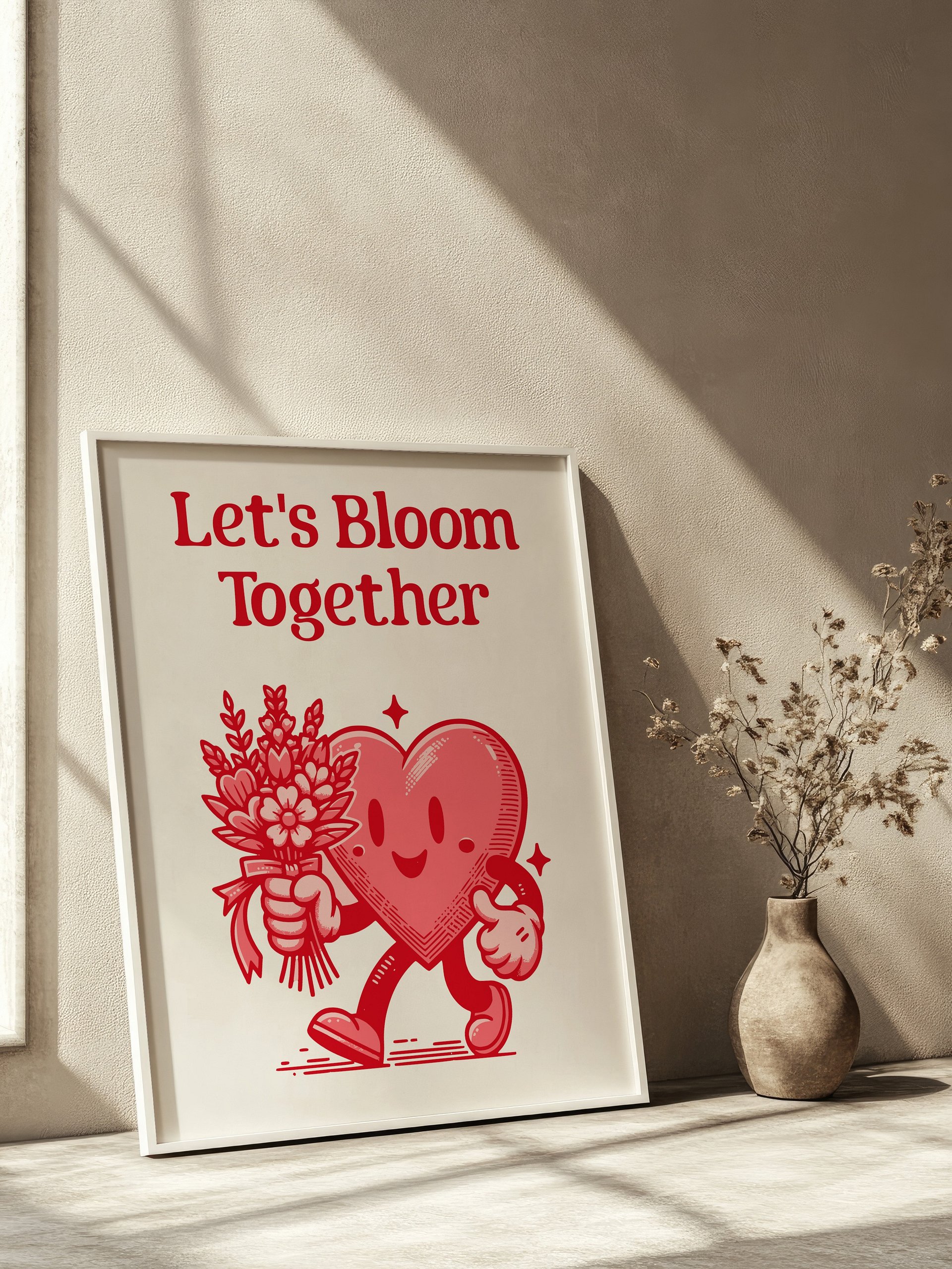 Let's Bloom Together Heart Mascot Retro Art Print product image (8)