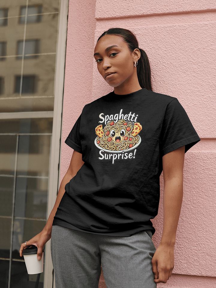 Spaghetti Surprise T-Shirt – Funny Cartoon Pasta Shirt with Pizza Art – Bold Artistic Cotton Tee – Unique Foodie Gift Idea product image (2)